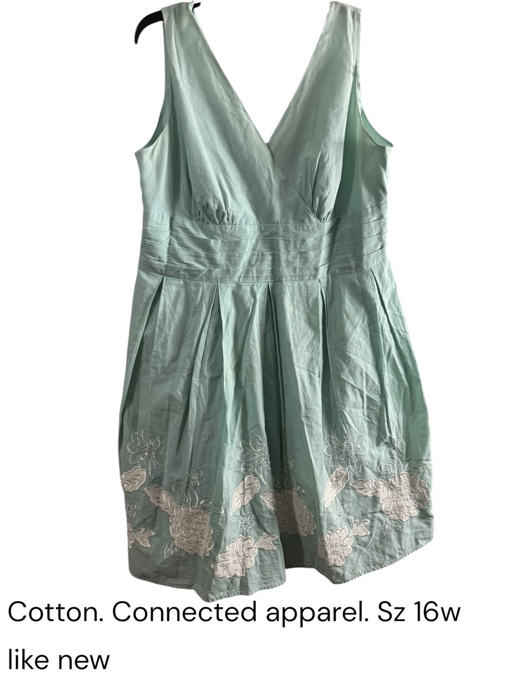 Connected Apparel Mint Green Embroidered V-Neck Dress